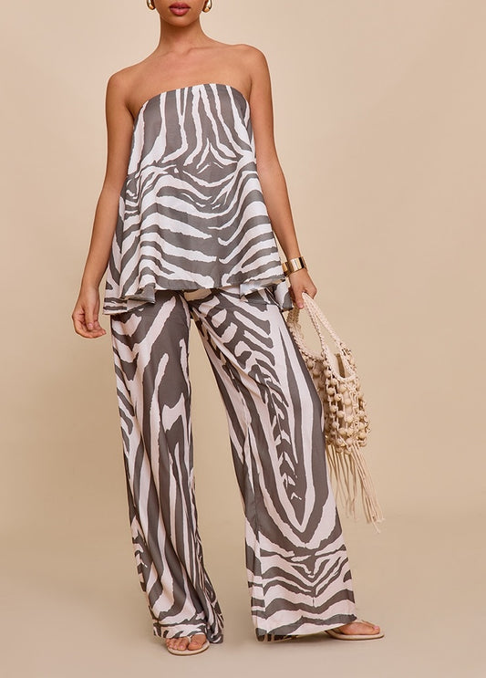 Brown Zebra Print Floaty Bandeau Top & Pant