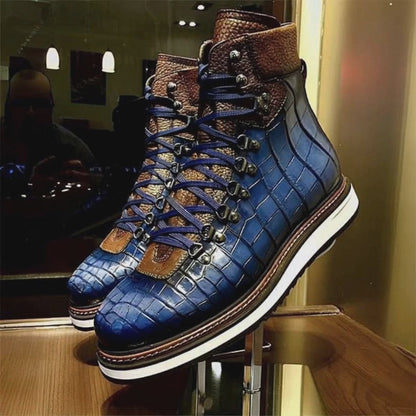 Men's Color Contrasting Retro Lace Up Boots