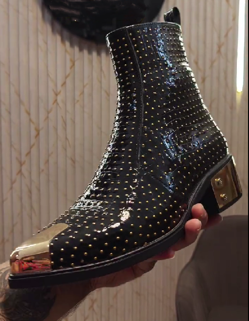 Men's Italian Leather Ankle Boots With Metallic Point