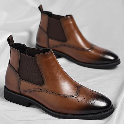 Men's Retro Plush Lined Brogue Chelsea Boots