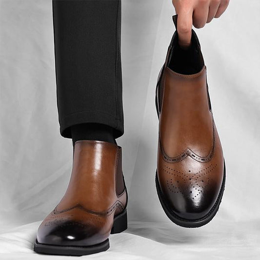 Men's Retro Plush Lined Brogue Chelsea Boots