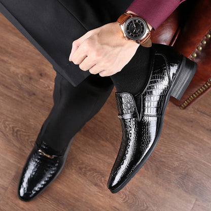 Men's Pointed Toe Crocodile Pattern Shiny Business Leather Shoes