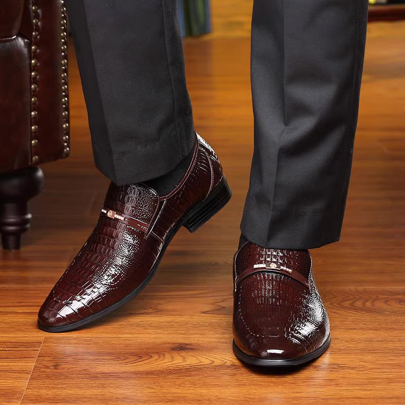 Men's Pointed Toe Crocodile Pattern Shiny Business Leather Shoes