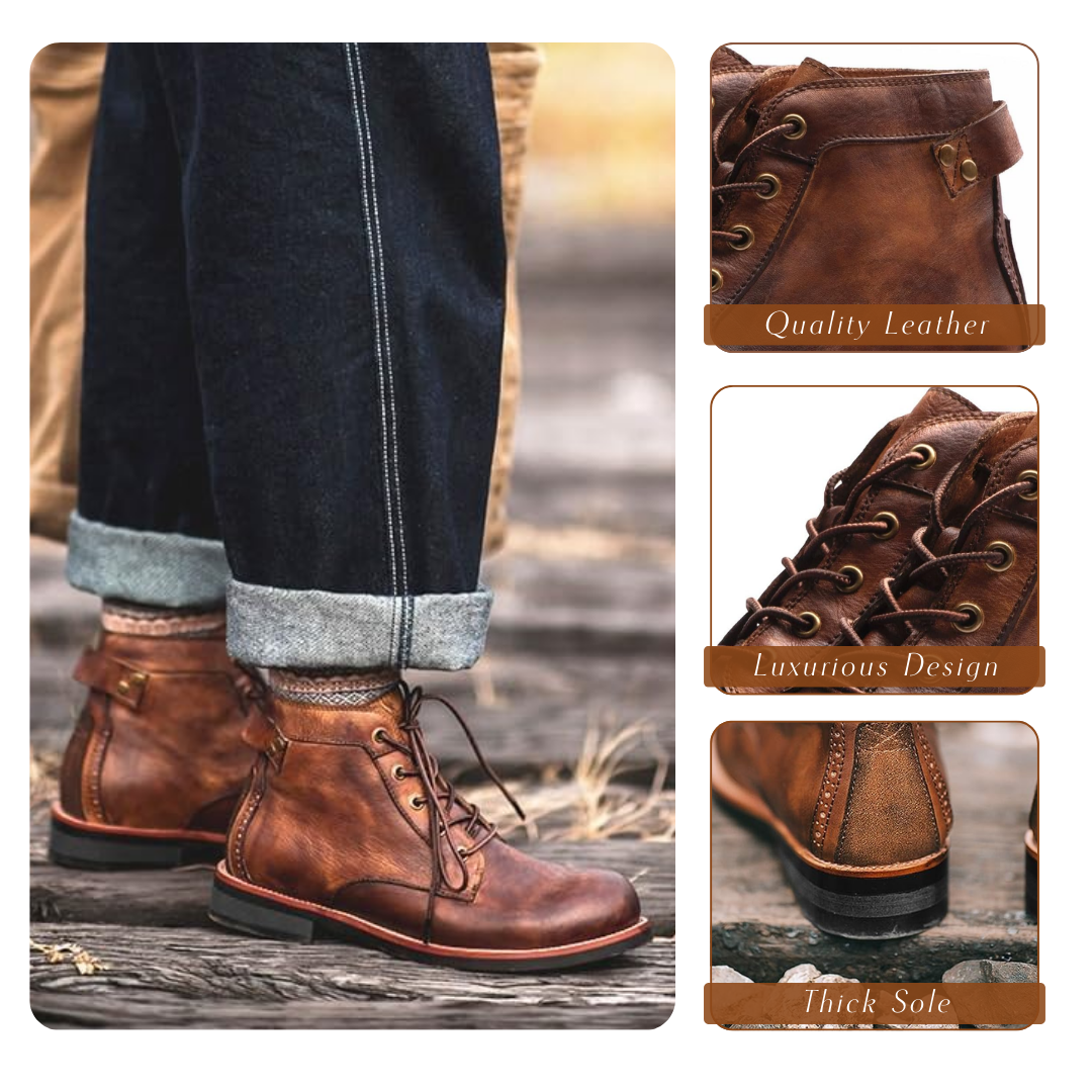 Unisex Faux Leather Lace-Up Vintage Style Casual Ankle Boots