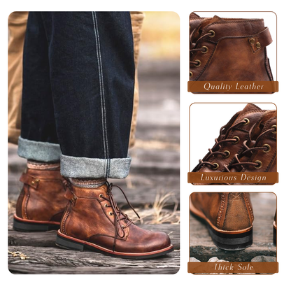 Unisex Faux Leather Lace-Up Vintage Style Casual Ankle Boots