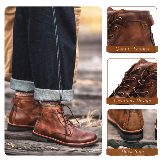 Unisex Faux Leather Lace-Up Vintage Style Casual Ankle Boots