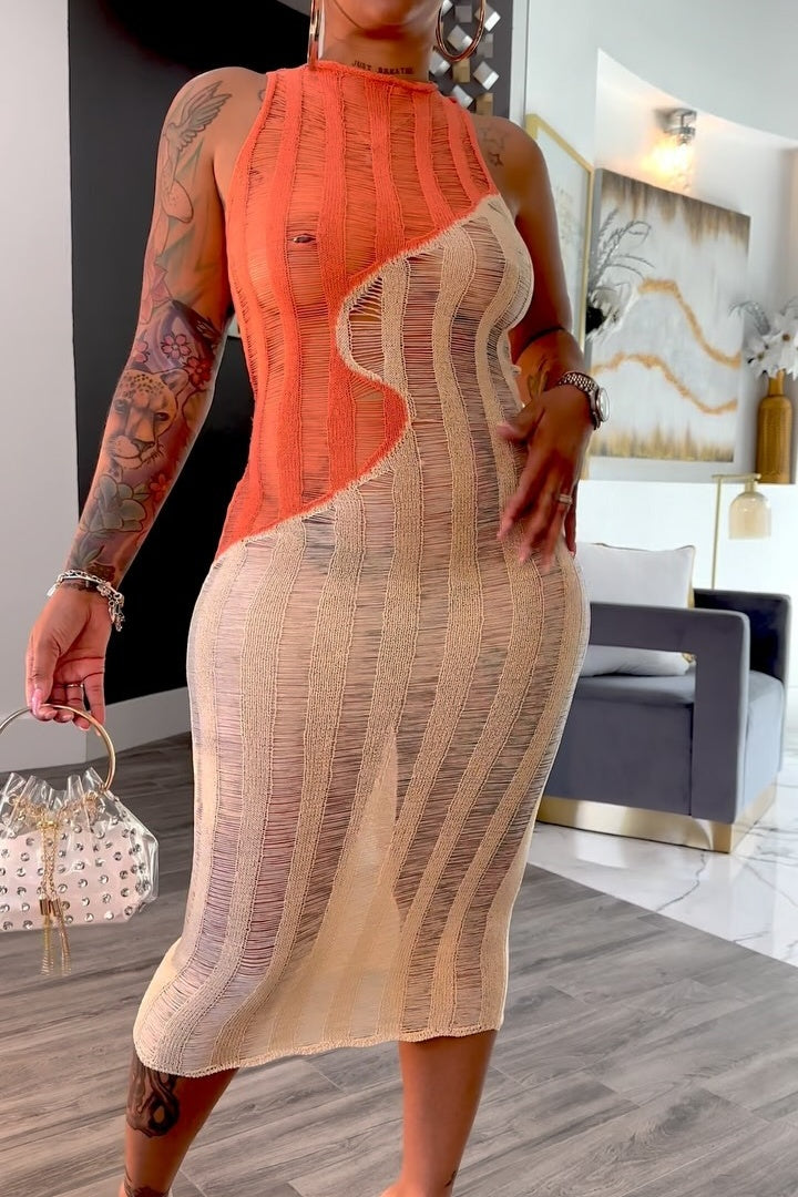 Sleeveless Knitted Hip-wrapped Midi Dress