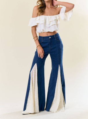 Lace Insert Bell Bottom Jeans
