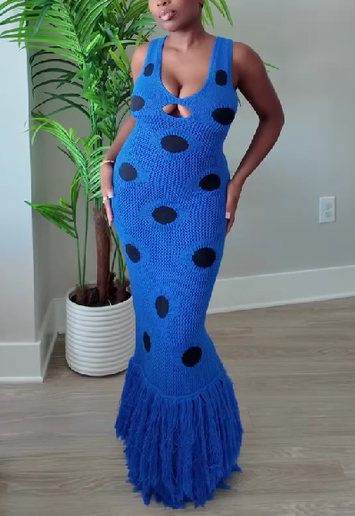 Strapless Knitted Hem Tassel Maxi Dress