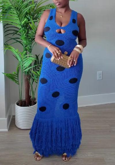 Strapless Knitted Hem Tassel Maxi Dress