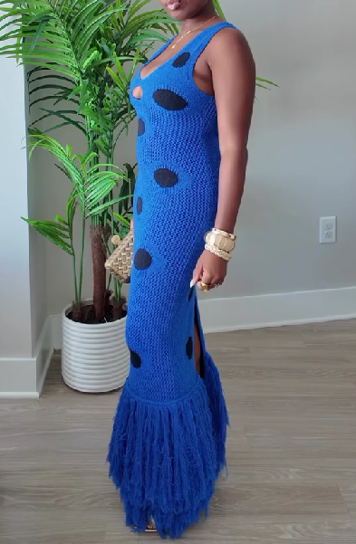 Strapless Knitted Hem Tassel Maxi Dress