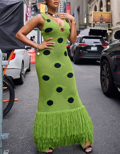Strapless Knitted Hem Tassel Maxi Dress