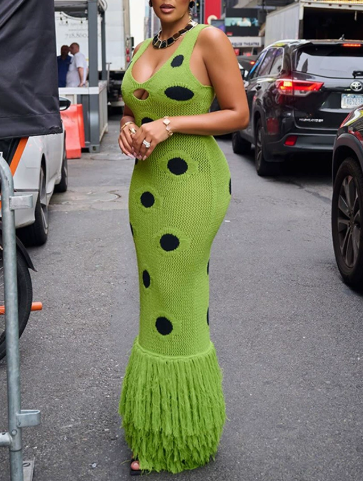 Strapless Knitted Hem Tassel Maxi Dress