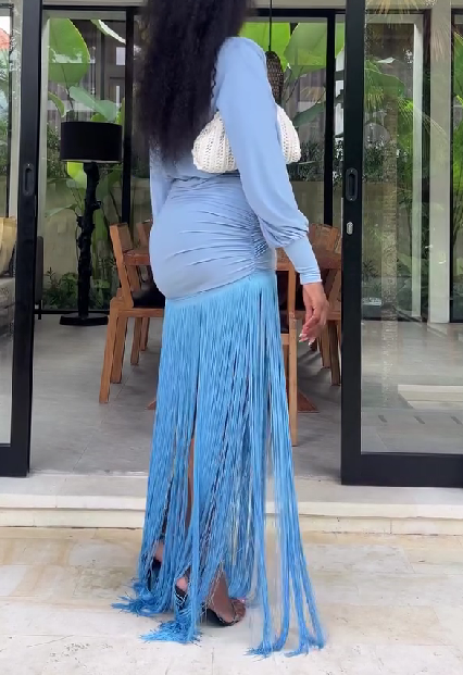 Deep V-neck Long-sleeved Tassel Maxi Dress