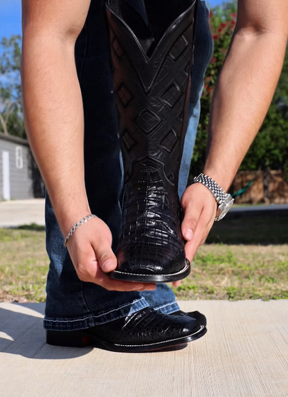 Men's Black Square Toe Mid-calf Boots