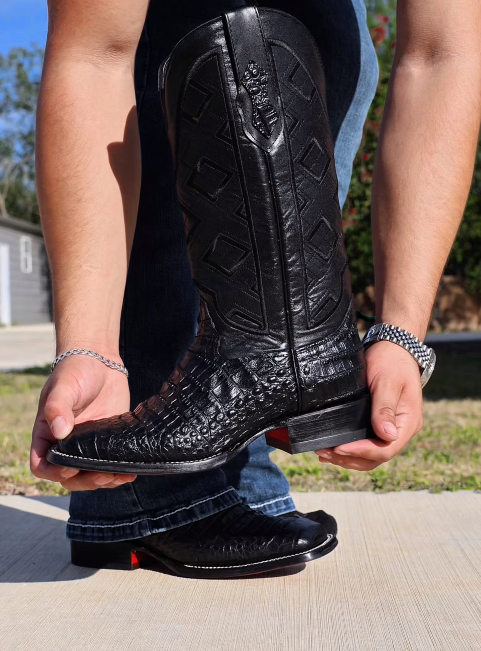 Men's Black Square Toe Mid-calf Boots