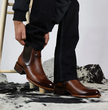 Men's British Style Pointed Toe Chunky Heel Ankle Boots