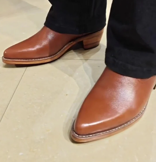 Men's Pointed Toe Western Cowboy Chunky Heel Ankle Boots