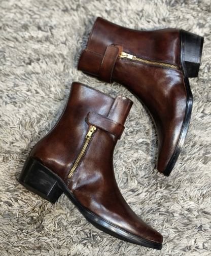 Men's British Style Side Zipper High-top Leather Shoes