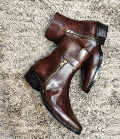 Men's British Style Side Zipper High-top Leather Shoes