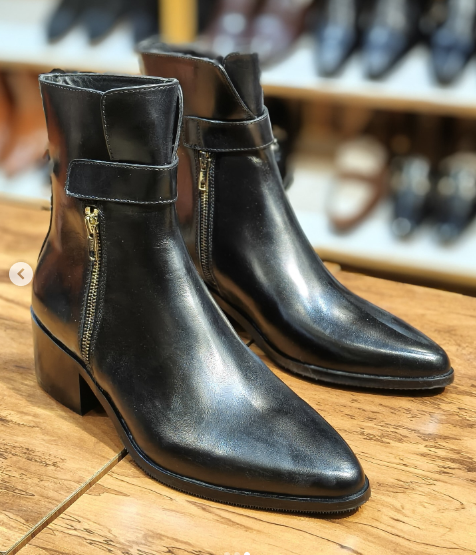 Men's British Style Side Zipper High-top Leather Shoes