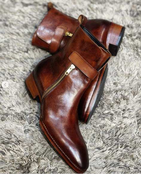 Men's British Style Side Zipper High-top Leather Shoes