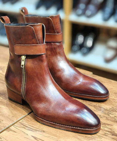Men's British Style Side Zipper High-top Leather Shoes