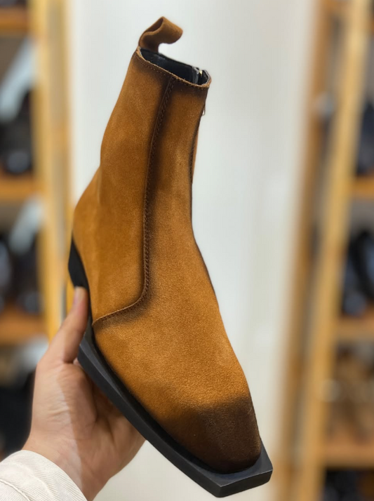 Men's Italian Brown Suede Handmade Ankle Boots