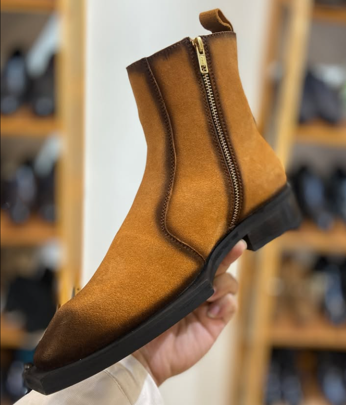Men's Italian Brown Suede Handmade Ankle Boots