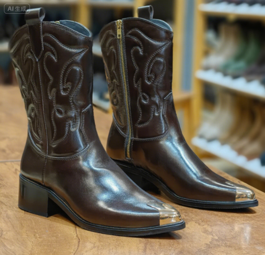 Men's Metal Toe Embroidered Boots