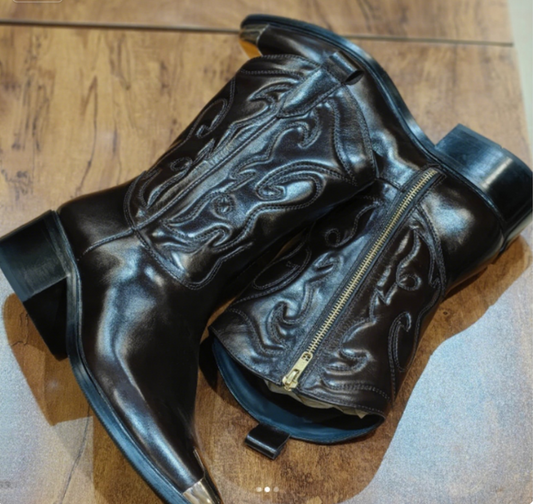 Men's Metal Toe Embroidered Boots
