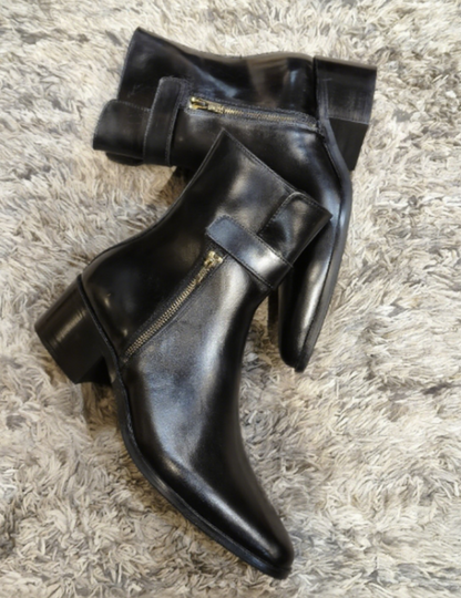 Men's British Style Side Zipper High-top Leather Shoes