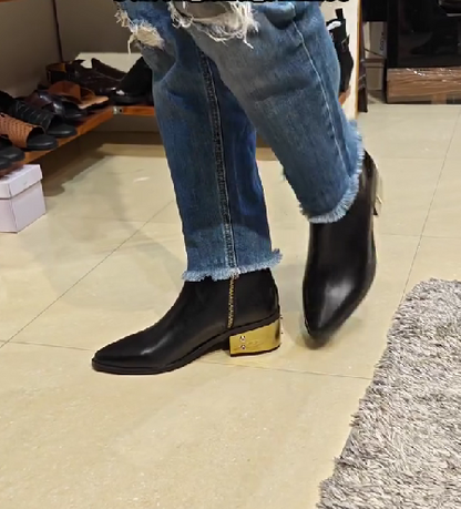 Men's Metal Heel Pointed Toe Ankle Boots