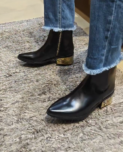 Men's Metal Heel Pointed Toe Ankle Boots