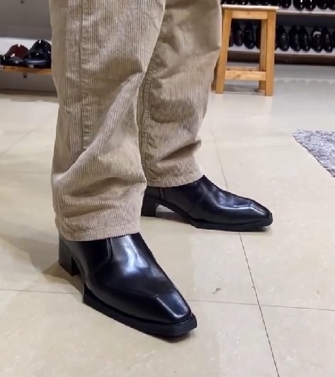 Men's Italian Handmade Black Leather Chelsea Ankle Boots
