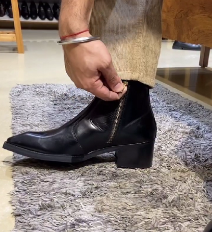 Men's Italian Handmade Black Leather Chelsea Ankle Boots