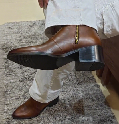 Men's Brown Side Zipper Handmade Ankle Boots