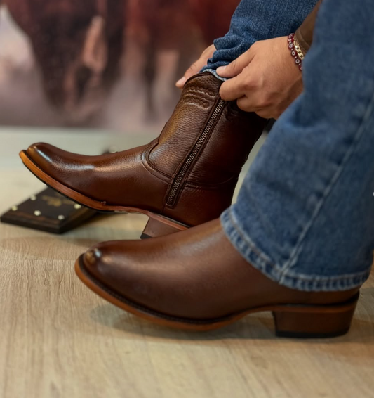 Men's Round Toe Side Zipper Low Heel Ankle Boots