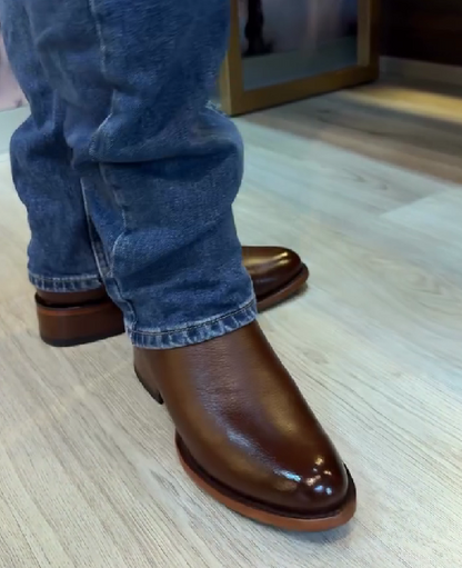 Men's Round Toe Side Zipper Low Heel Ankle Boots