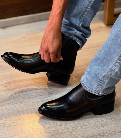 Men's Round Toe Leather Salt Chelsea Ankle Boots