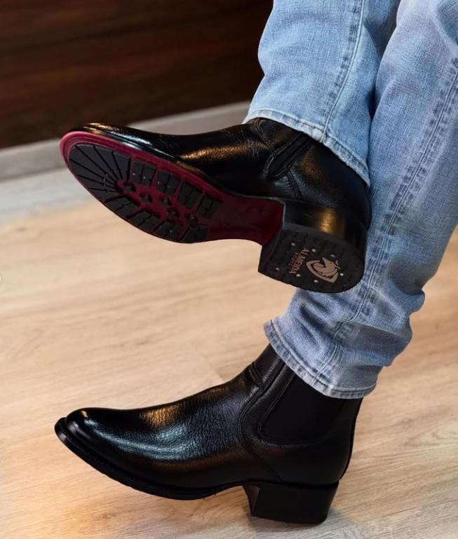 Men's Round Toe Leather Salt Chelsea Ankle Boots