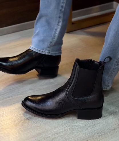Men's Round Toe Leather Salt Chelsea Ankle Boots