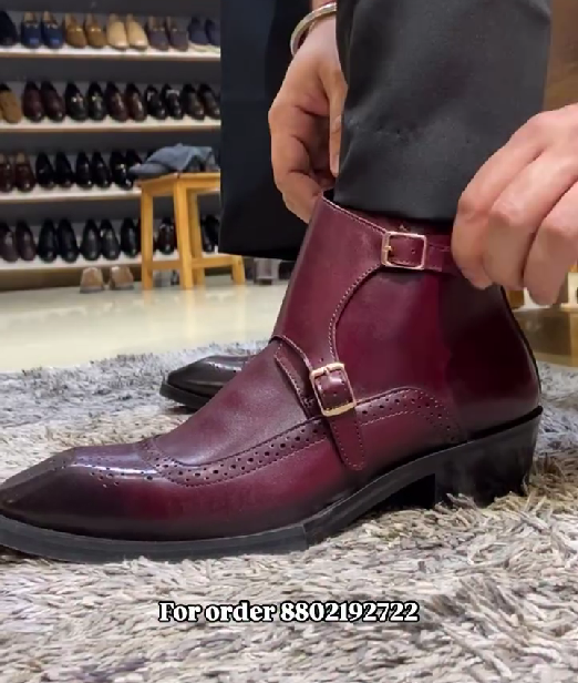 Cherry Italian Monk Cuban Leather Boots