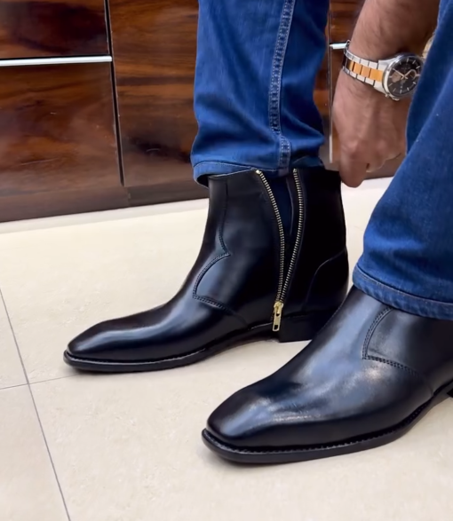 Men's All Black Double Zipper Ankle Boots