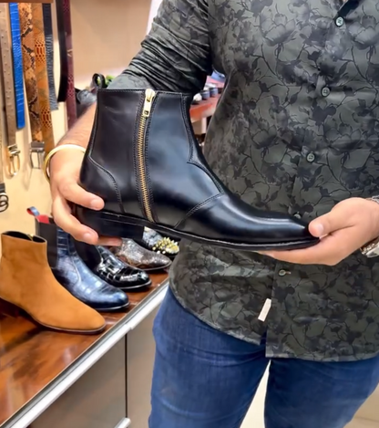 Men's All Black Double Zipper Ankle Boots