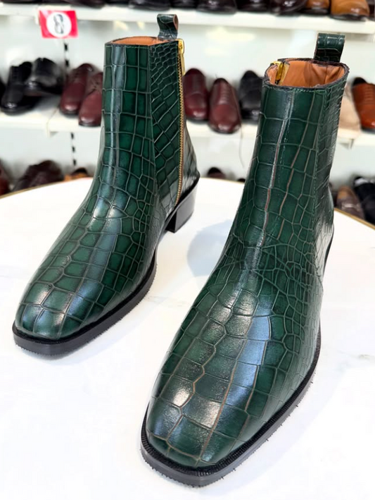 Men's Crocodile Cuban Chelsea Boots
