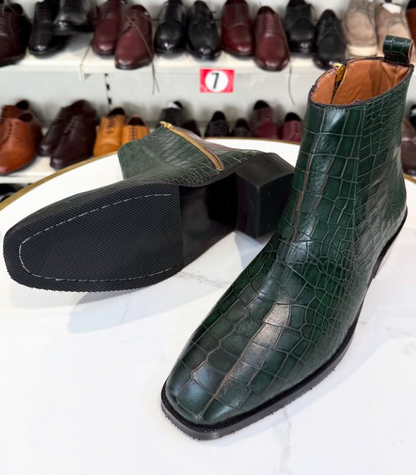 Men's Crocodile Cuban Chelsea Boots