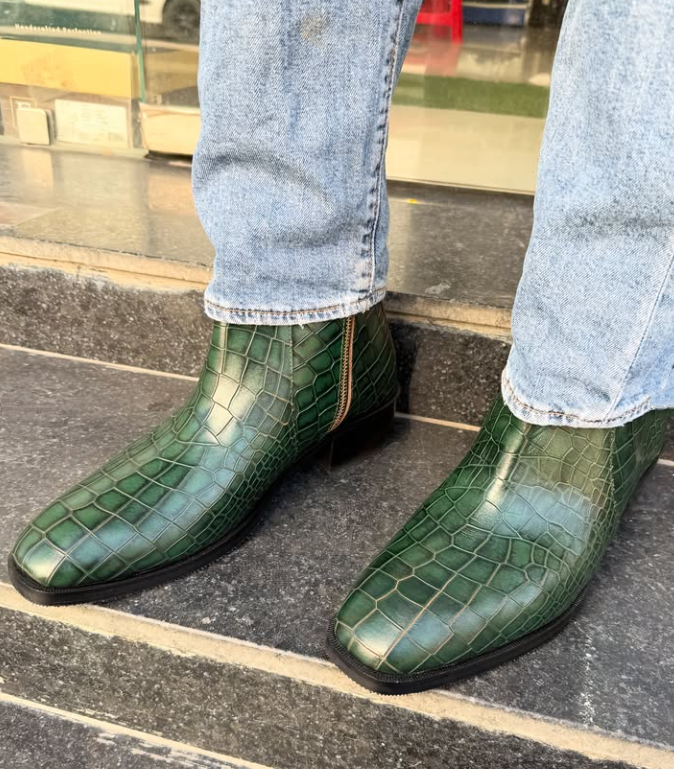 Men's Crocodile Cuban Chelsea Boots