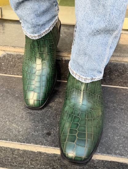 Men's Crocodile Cuban Chelsea Boots