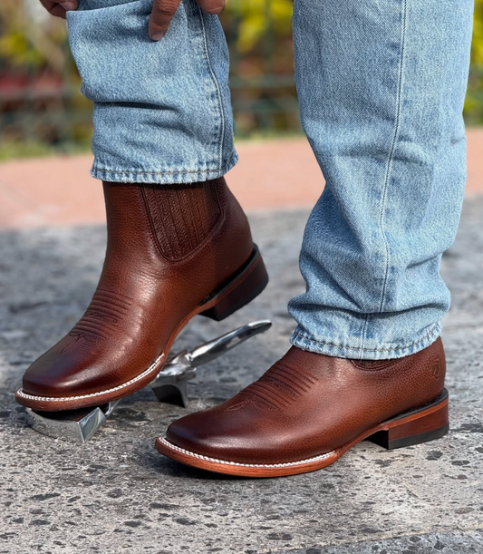Men's Embroidered Stretch-leather Cowboy Boots